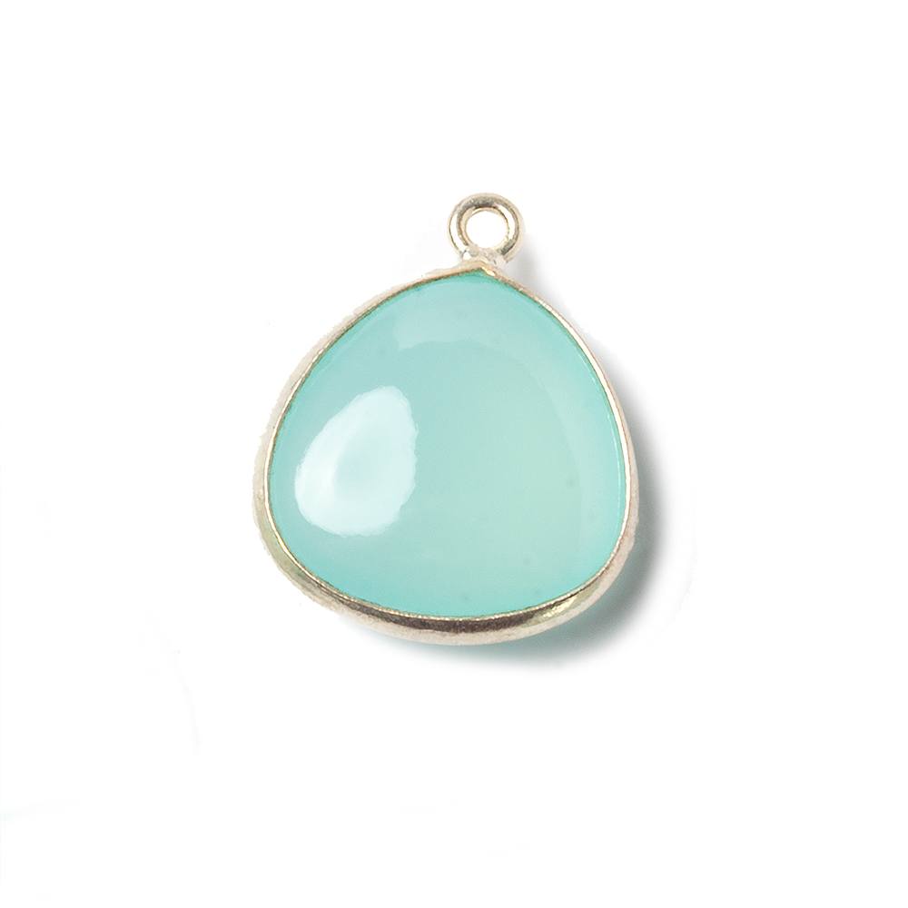 17mm Sterling Silver Bezel SeaBlue Chalcedony triangle Pendant 1 focal bead (ONLINE ORDER ONLY)