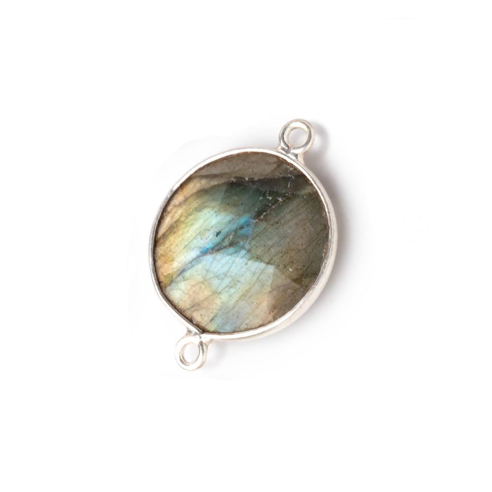 17mm Sterling Silver Bezeled Labradorite Faceted Coin Connector 1 piece (ONLINE ORDER ONLY)