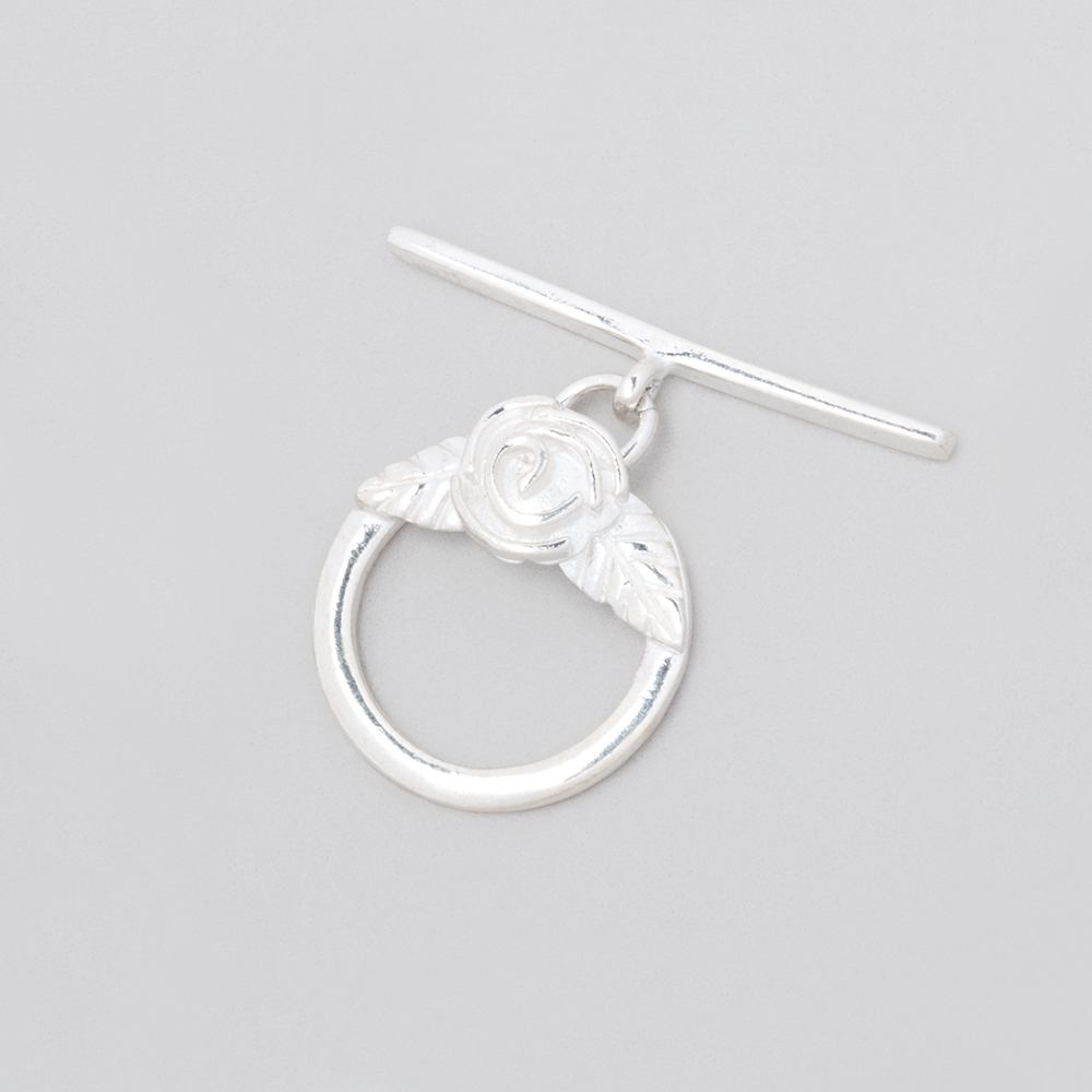 17mm Sterling Silver Round Toggle Rose Design 1 piece (ONLINE ORDER ONLY)