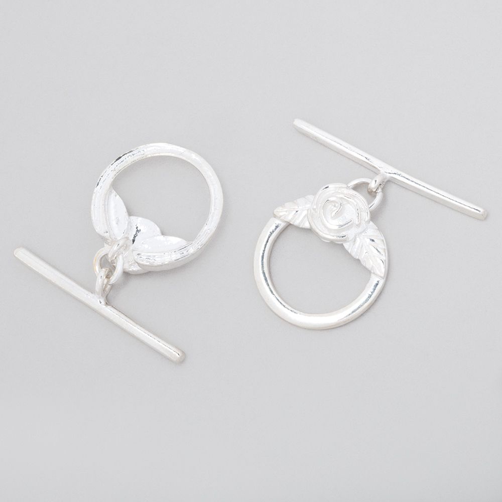 17mm Sterling Silver Round Toggle Rose Design 1 piece (ONLINE ORDER ONLY)