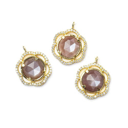 17mm Vermeil Bezel CZ & Chocolate Moonstone Floral Coin Pendant 1 focal beads (ONLINE ORDER ONLY)