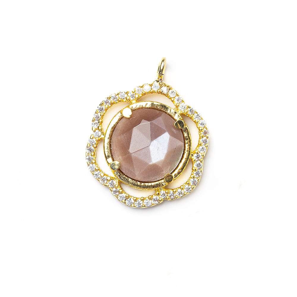 17mm Vermeil Bezel CZ & Chocolate Moonstone Floral Coin Pendant 1 focal beads (ONLINE ORDER ONLY)