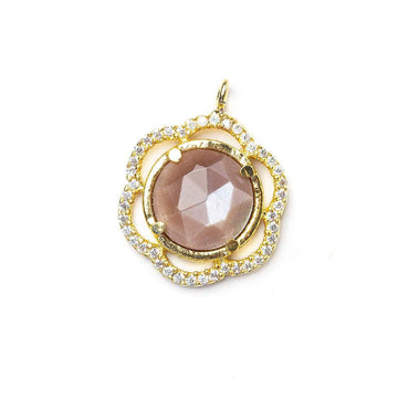 17mm Vermeil Bezel CZ & Chocolate Moonstone Floral Coin Pendant 1 focal beads (ONLINE ORDER ONLY)