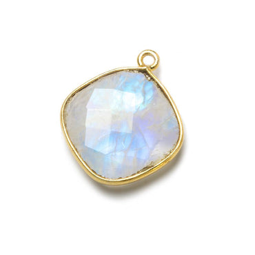 19mm Vermeil Bezel Rainbow Moonstone faceted cushion Pendant 1 piece (ONLINE ORDER ONLY)