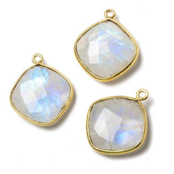 19mm Vermeil Bezel Rainbow Moonstone faceted cushion Pendant 1 piece (ONLINE ORDER ONLY)