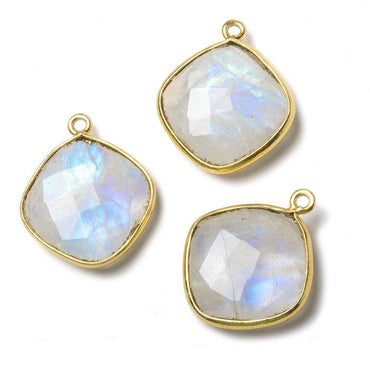 19mm Vermeil Bezel Rainbow Moonstone faceted cushion Pendant 1 piece (ONLINE ORDER ONLY)