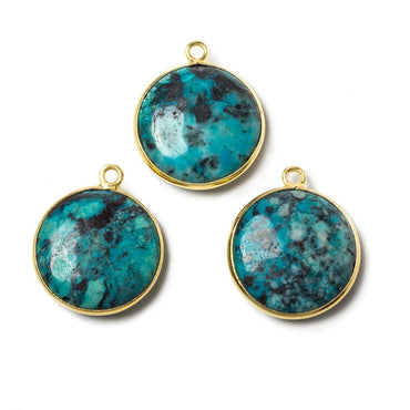17mm Vermeil Bezeled Chrysocolla plain coin Pendant 1 piece (ONLINE ORDER ONLY)