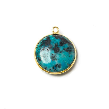 17mm Vermeil Bezeled Chrysocolla plain coin Pendant 1 piece (ONLINE ORDER ONLY)