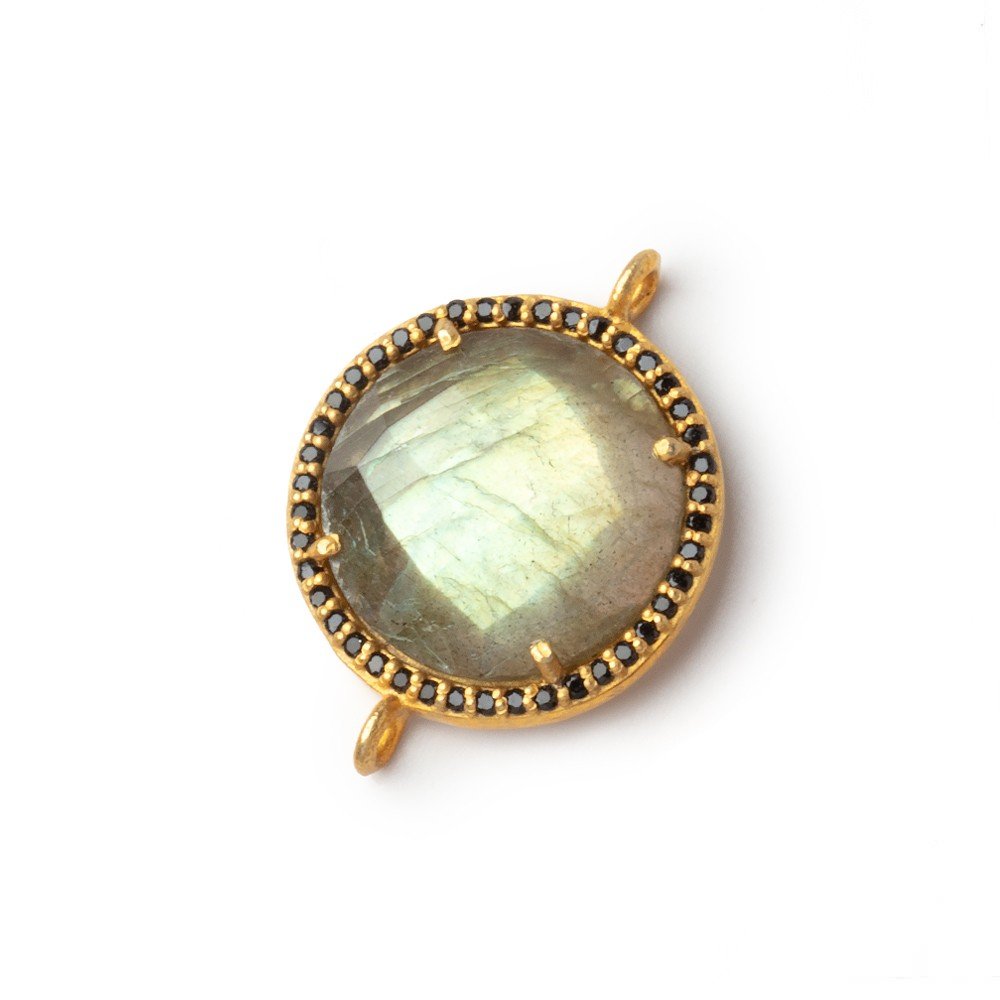 17mm Vermeil & Black CZ Bezel Labradorite Coin Connector 1 Focal (ONLINE ORDER ONLY)
