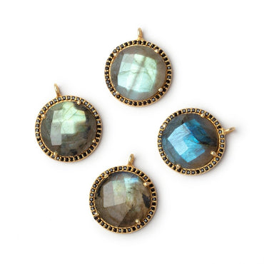 17mm Vermeil & Black CZ Bezel Labradorite Coin Pendant 1 Focal (ONLINE ORDER ONLY)