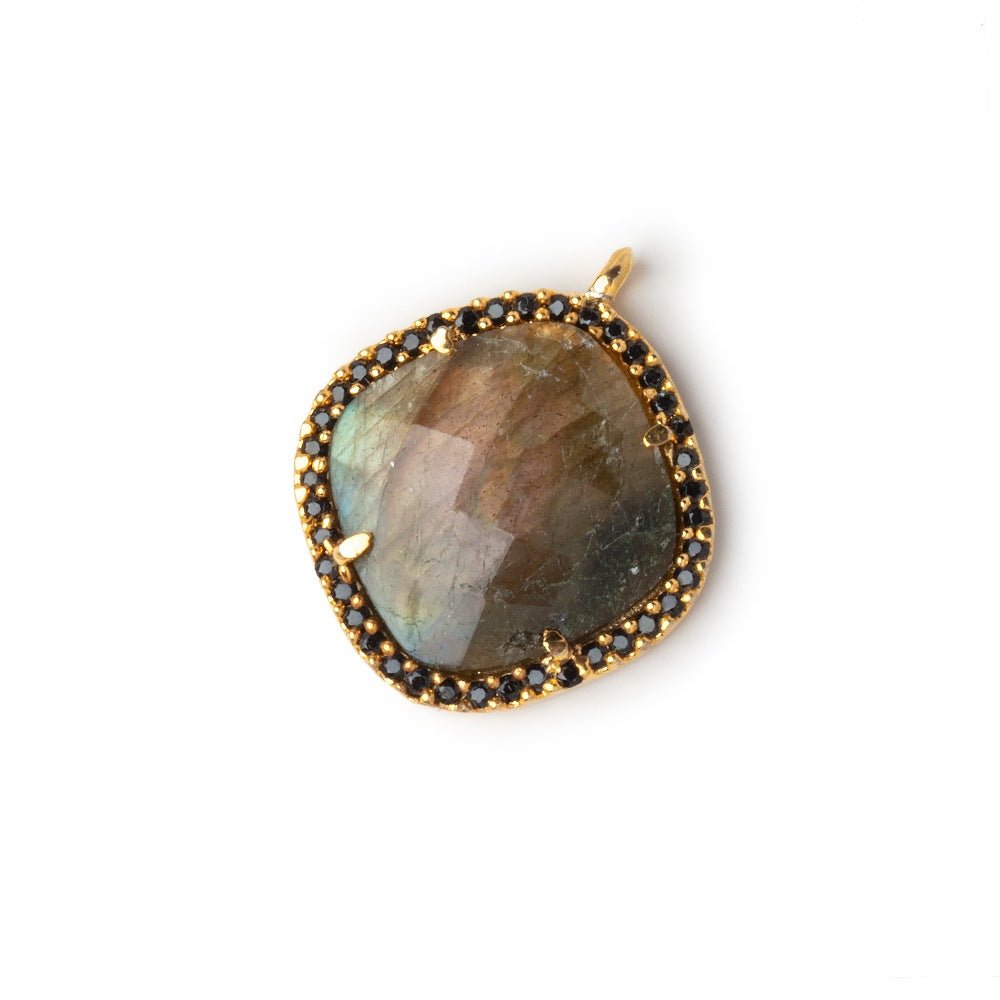 17mm Vermeil & Black CZ Bezel Labradorite Cushion Pendant 1 Focal (ONLINE ORDER ONLY)