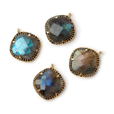 17mm Vermeil & Black CZ Bezel Labradorite Cushion Pendant 1 Focal (ONLINE ORDER ONLY)
