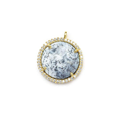 17mm Vermeil CZ Bezel & Dendritic Opal faceted coin Pendant 1 piece (ONLINE ORDER ONLY)