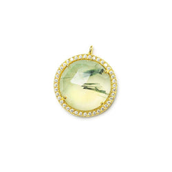 17mm Vermeil CZ Bezel & Prehnite faceted coin Pendant 1 piece (ONLINE ORDER ONLY)