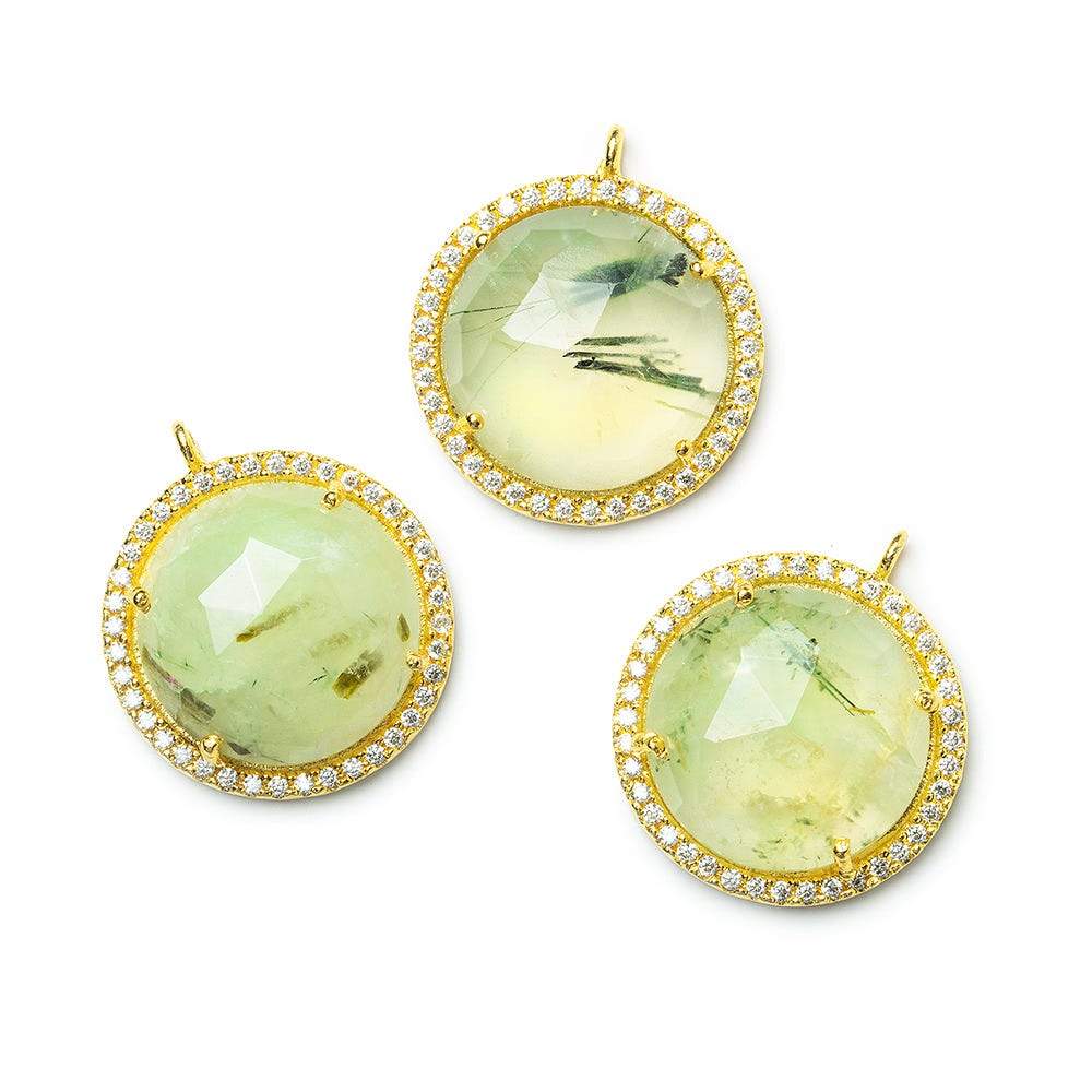 17mm Vermeil CZ Bezel & Prehnite faceted coin Pendant 1 piece (ONLINE ORDER ONLY)