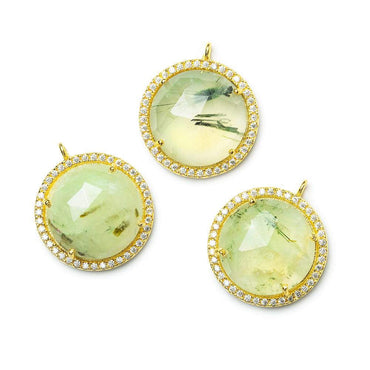 17mm Vermeil CZ Bezel & Prehnite faceted coin Pendant 1 piece (ONLINE ORDER ONLY)