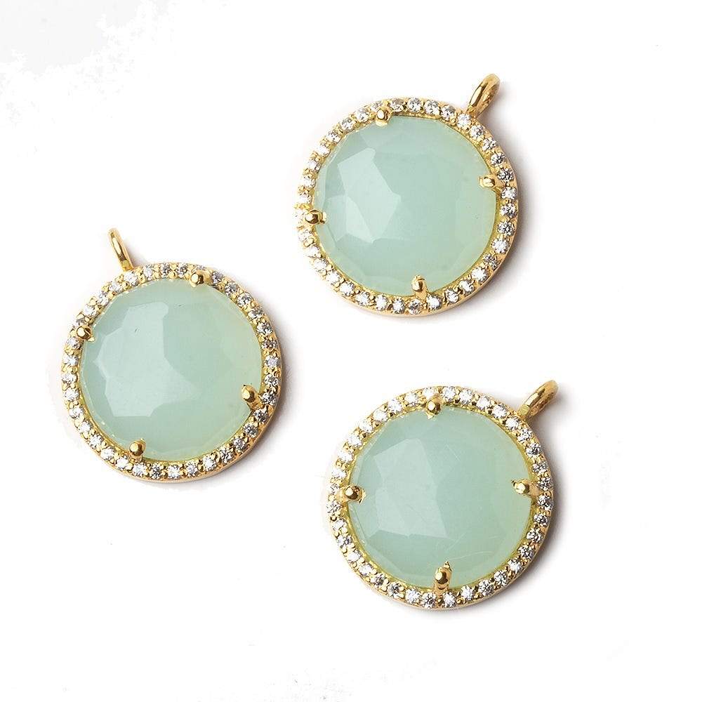 17mm Vermeil CZ Bezel Seafoam Chalcedony Coin Pendant 1 piece (ONLINE ORDER ONLY)