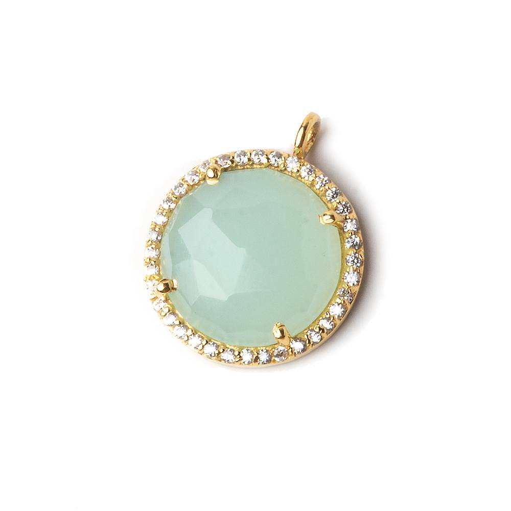 17mm Vermeil CZ Bezel Seafoam Chalcedony Coin Pendant 1 piece (ONLINE ORDER ONLY)
