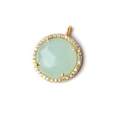 17mm Vermeil CZ Bezel Seafoam Chalcedony Coin Pendant 1 piece (ONLINE ORDER ONLY)