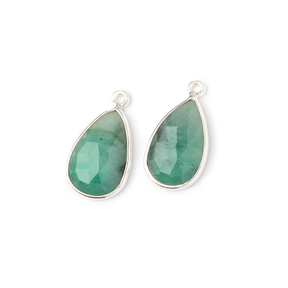 17x11mm .925 Silver Bezel Emerald Faceted Pear Set of 2 Pendants (ONLINE ORDER ONLY)