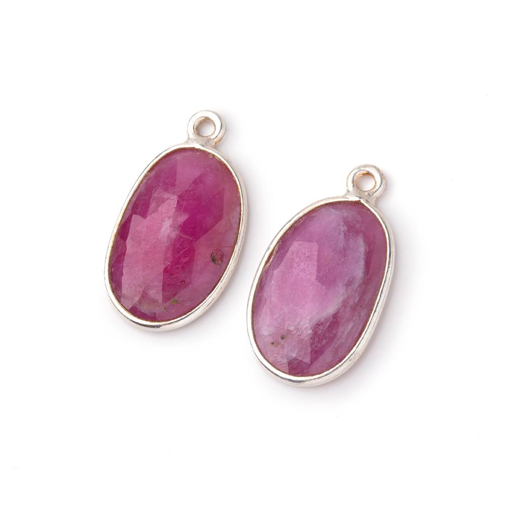 17x11mm .925 Silver Bezel Ruby Faceted Freeform Set of 2 Pendants (ONLINE ORDER ONLY)