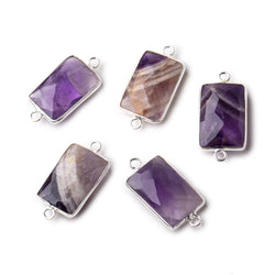 17x11mm Silver .925 Bezel Cape Amethyst Faceted Rectangle Focal Connector 1 piece (ONLINE ORDER ONLY)