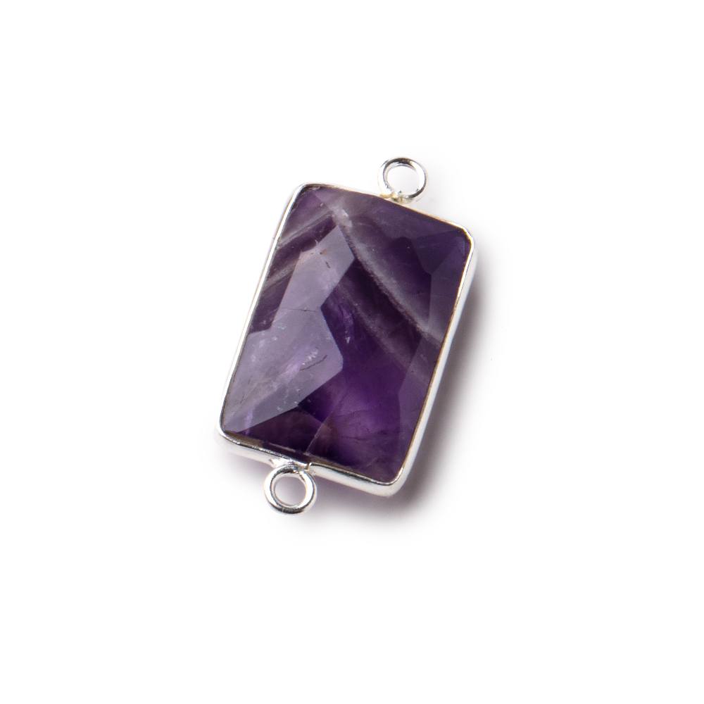 17x11mm Silver .925 Bezel Cape Amethyst Faceted Rectangle Focal Connector 1 piece (ONLINE ORDER ONLY)
