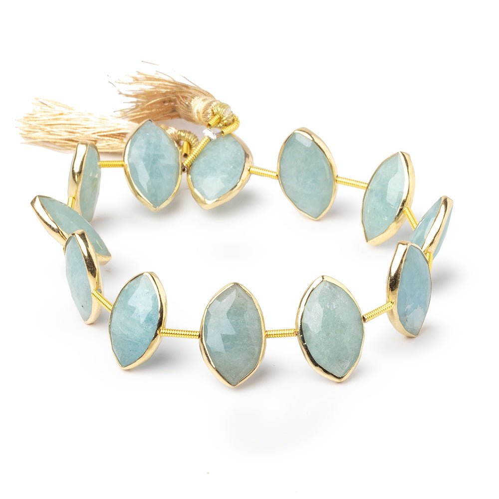 17x11mm Vermeil Bezel Aquamarine Faceted Marquise Strand 12 Beads (ONLINE ORDER ONLY)