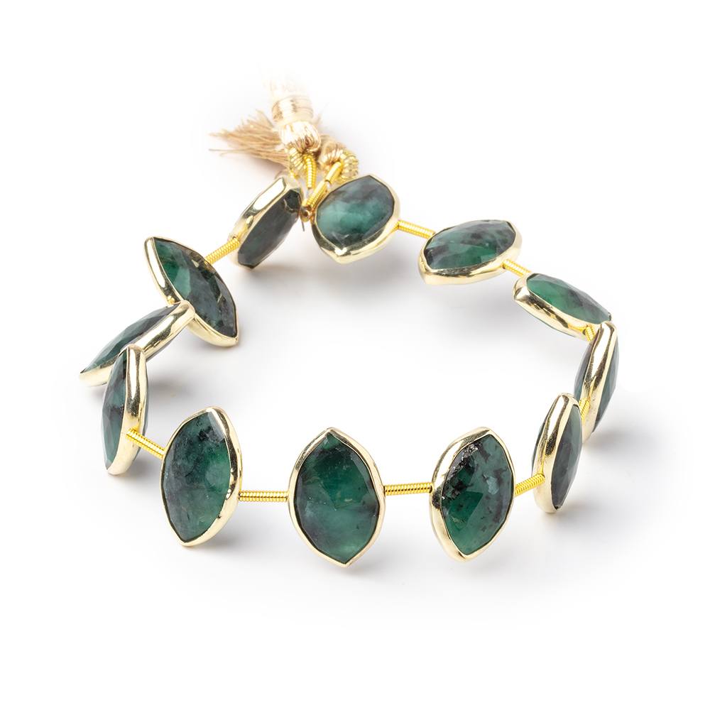 17x11mm Vermeil Bezel Emerald Faceted Marquise Strand 11 Beads (ONLINE ORDER ONLY)