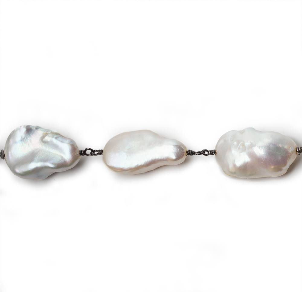 17x12-19x14mm Off White Keshi Pearl Black Gold .925 Silver Chain 2.5ft (ONLINE ORDER ONLY)