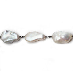 17x12-19x14mm Off White Keshi Pearl Black Gold .925 Silver Chain 2.5ft (ONLINE ORDER ONLY)