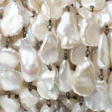 17x12-19x14mm Off White Keshi Pearl Black Gold .925 Silver Chain 2.5ft (ONLINE ORDER ONLY)