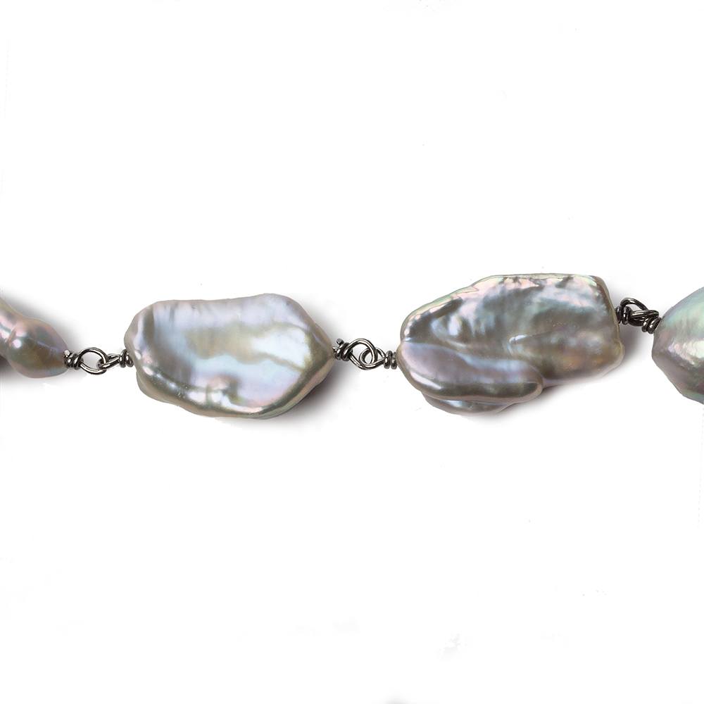 17x12-19x14mm Silver Keshi Pearl Black Gold .925 Silver Chain by the foot 12 pcs (ONLINE ORDER ONLY)