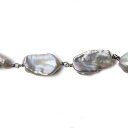 17x12-19x14mm Silver Keshi Pearl Black Gold .925 Silver Chain by the foot 12 pcs (ONLINE ORDER ONLY)