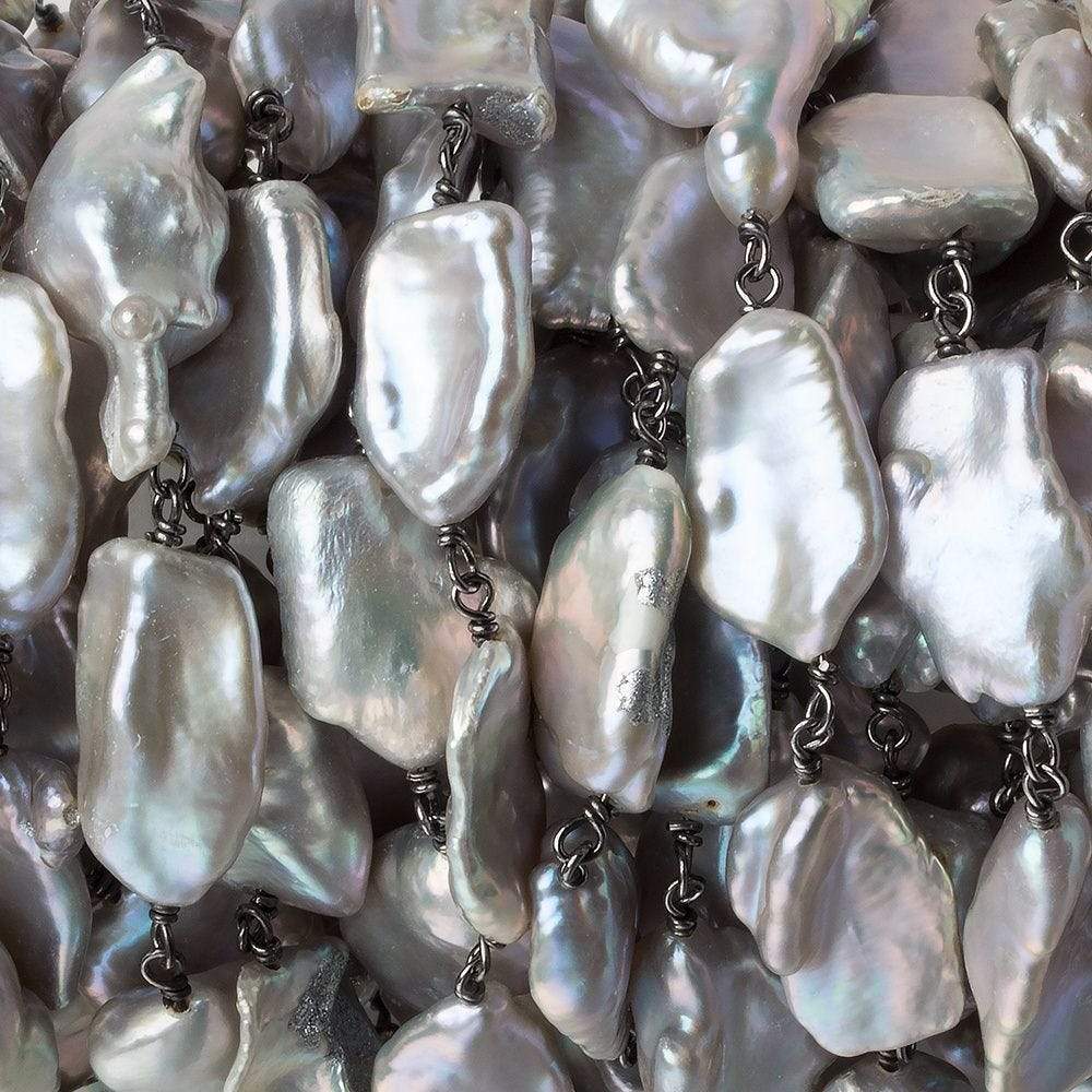 17x12-19x14mm Silver Keshi Pearl Black Gold .925 Silver Chain by the foot 12 pcs (ONLINE ORDER ONLY)