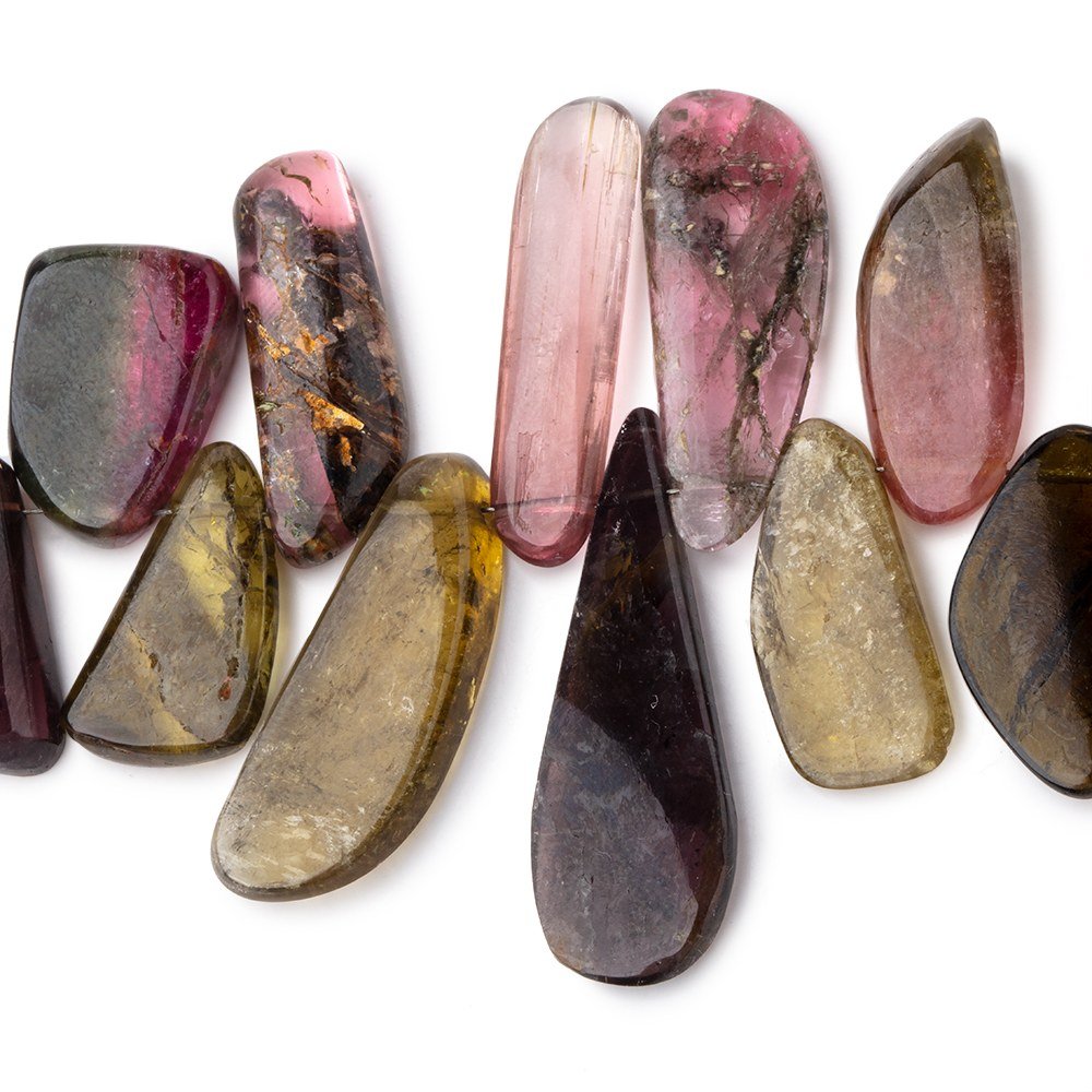 17x12-33x11mm Multi Color Tourmaline Plain Slice Beads 3.5 inch 13 pieces (ONLINE ORDER ONLY)
