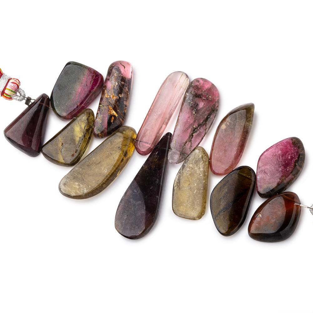 17x12-33x11mm Multi Color Tourmaline Plain Slice Beads 3.5 inch 13 pieces (ONLINE ORDER ONLY)