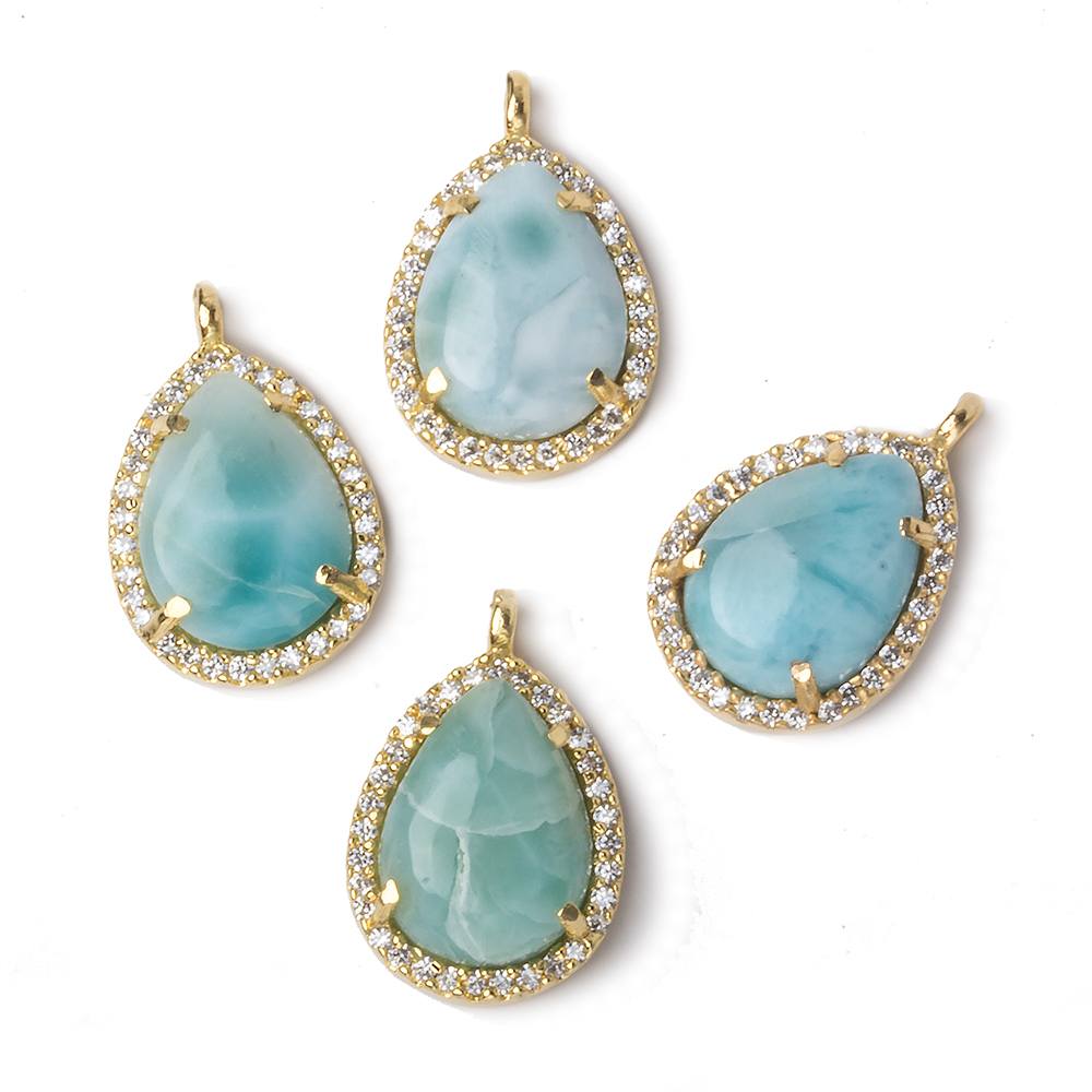 17x13.5mm Gold Bezel White CZ and Larimar Pear Pendant 1 focal piece (ONLINE ORDER ONLY)