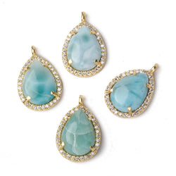 17x13.5mm Gold Bezel White CZ and Larimar Pear Pendant 1 focal piece (ONLINE ORDER ONLY)