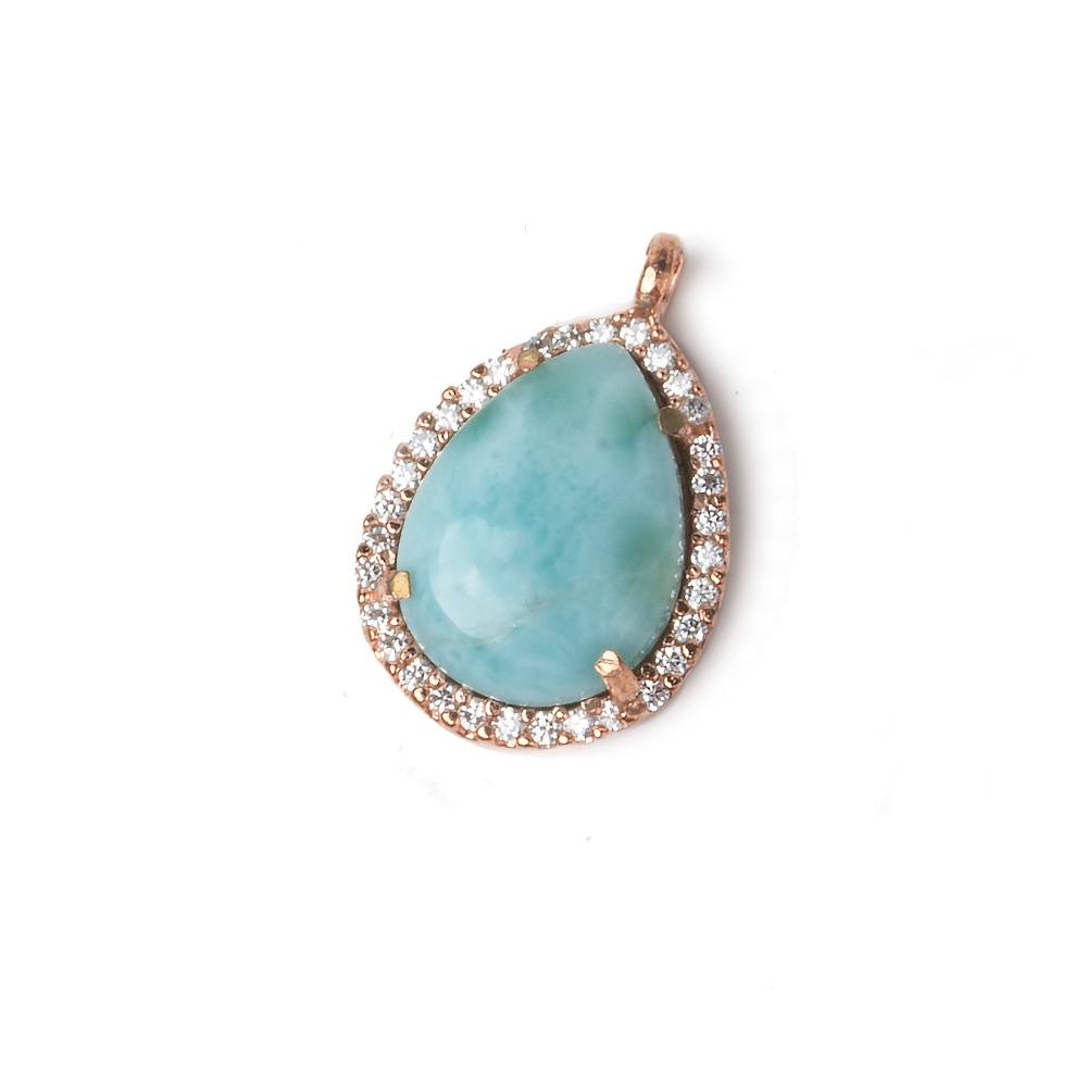17x13.5mm Rose Gold Bezel White CZ and Larimar Pear Pendant 1 focal piece (ONLINE ORDER ONLY)