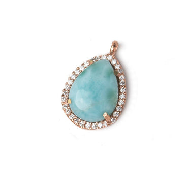 17x13.5mm Rose Gold Bezel White CZ and Larimar Pear Pendant 1 focal piece (ONLINE ORDER ONLY)