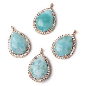 17x13.5mm Rose Gold Bezel White CZ and Larimar Pear Pendant 1 focal piece (ONLINE ORDER ONLY)