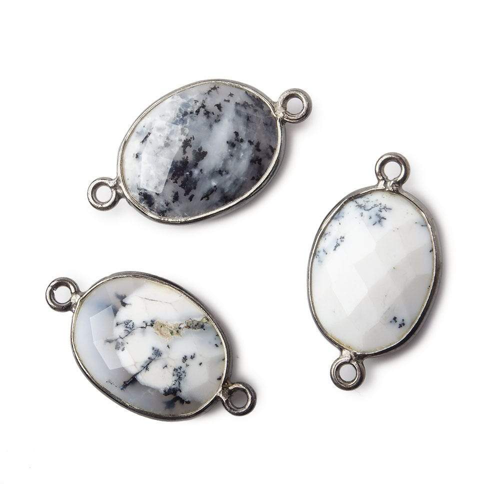 17x13mm Black Gold .925 Bezel Dendritic Opal Faceted Oval Connector 1 piece (ONLINE ORDER ONLY)