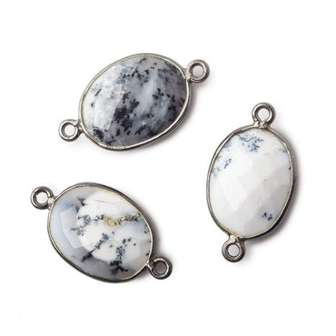 17x13mm Black Gold .925 Bezel Dendritic Opal Faceted Oval Connector 1 piece (ONLINE ORDER ONLY)