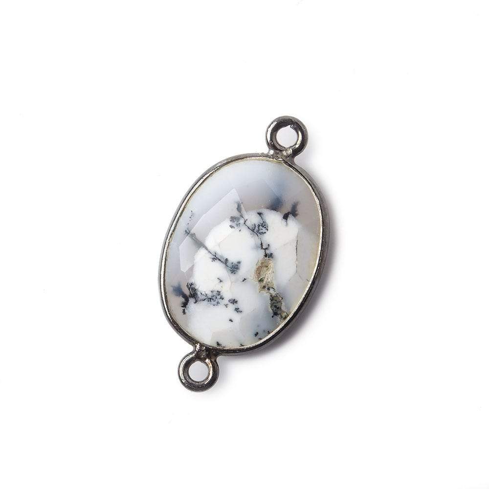 17x13mm Black Gold .925 Bezel Dendritic Opal Faceted Oval Connector 1 piece (ONLINE ORDER ONLY)