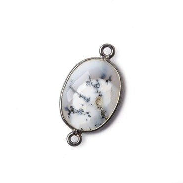 17x13mm Black Gold .925 Bezel Dendritic Opal Faceted Oval Connector 1 piece (ONLINE ORDER ONLY)