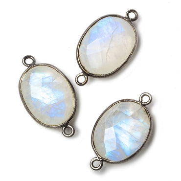 17x13mm Black Gold .925 Bezel Rainbow Moonstone Faceted Oval Connector 1 piece (ONLINE ORDER ONLY)