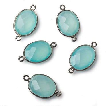 17x13mm Black Gold .925 Bezel Sea Chalcedony Faceted Oval Connector 1 piece (ONLINE ORDER ONLY)