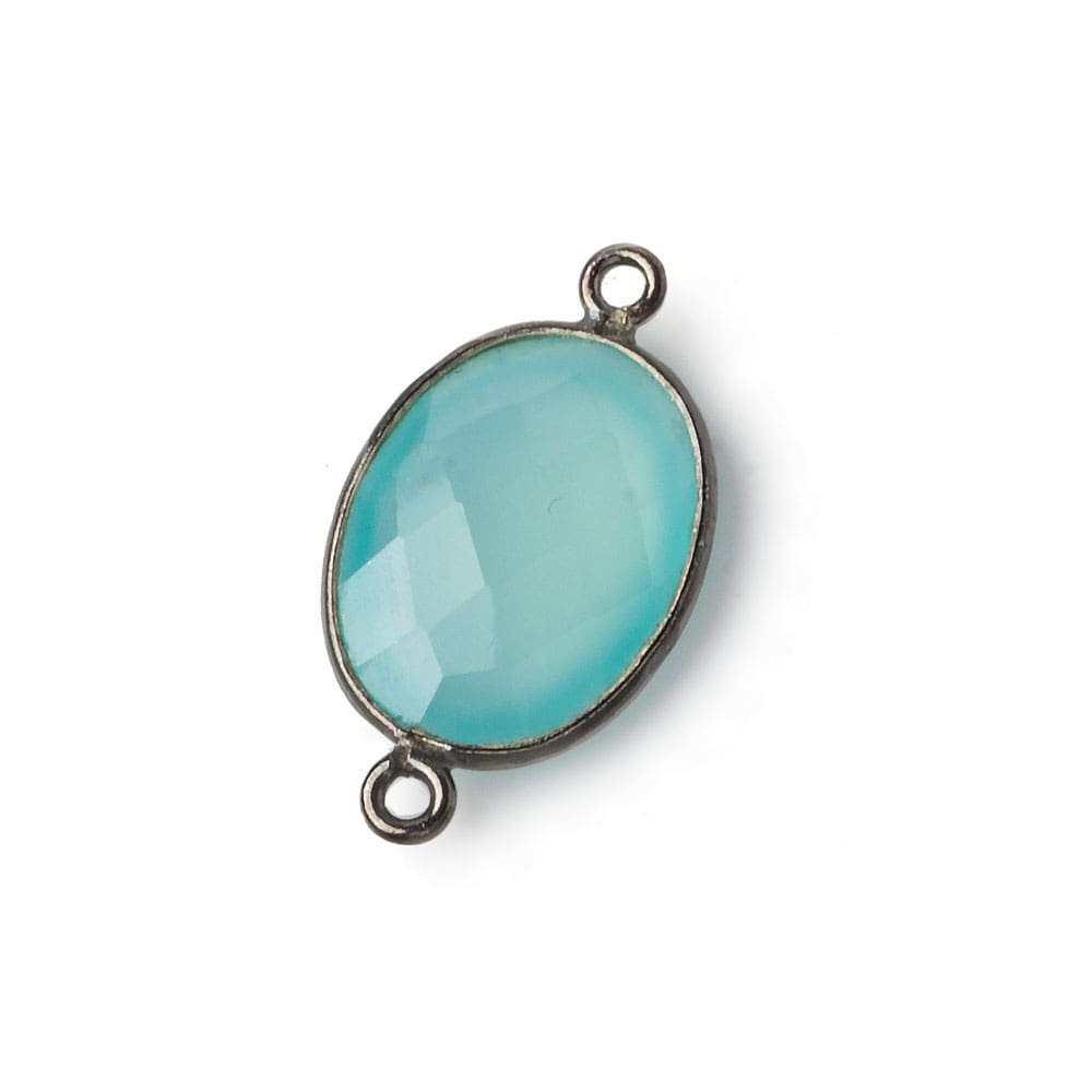 17x13mm Black Gold .925 Bezel Sea Chalcedony Faceted Oval Connector 1 piece (ONLINE ORDER ONLY)