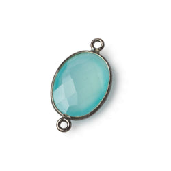 17x13mm Black Gold .925 Bezel Sea Chalcedony Faceted Oval Connector 1 piece (ONLINE ORDER ONLY)